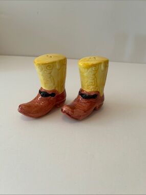 Yellow and Brown Cowboy Boot Salt & Pepper Shakers - Ceramic